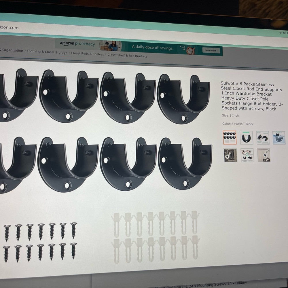 8 Pack stainless steel closet rod end supports Heavy duty. Black. New - Picture 1 of 5